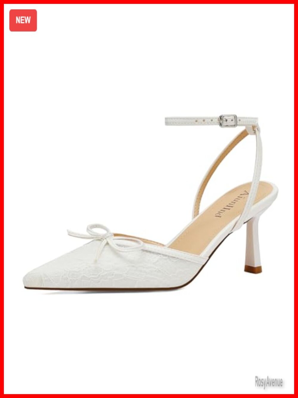 Kitten Heels Closed Pointed Toe Lace Pumps Ankle Strap Bow Wedding